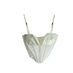 House of CB Bea Ivory Satin Draped Corset White Bustier Crop Top S